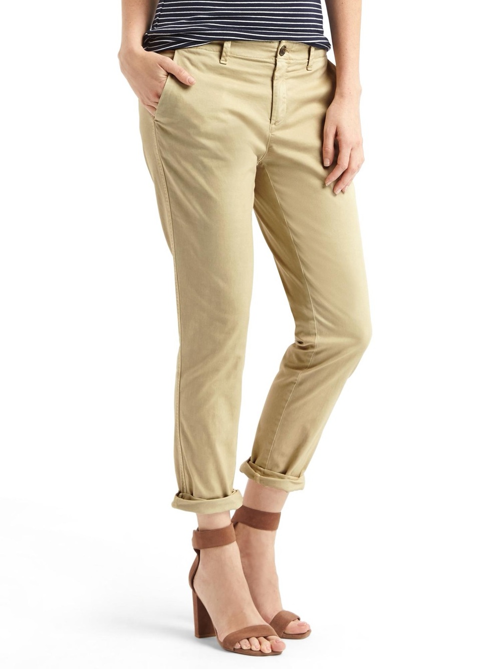 NWT Girlfriend Chino Mid Rise Beige Cropped Ankle Size 10 -M